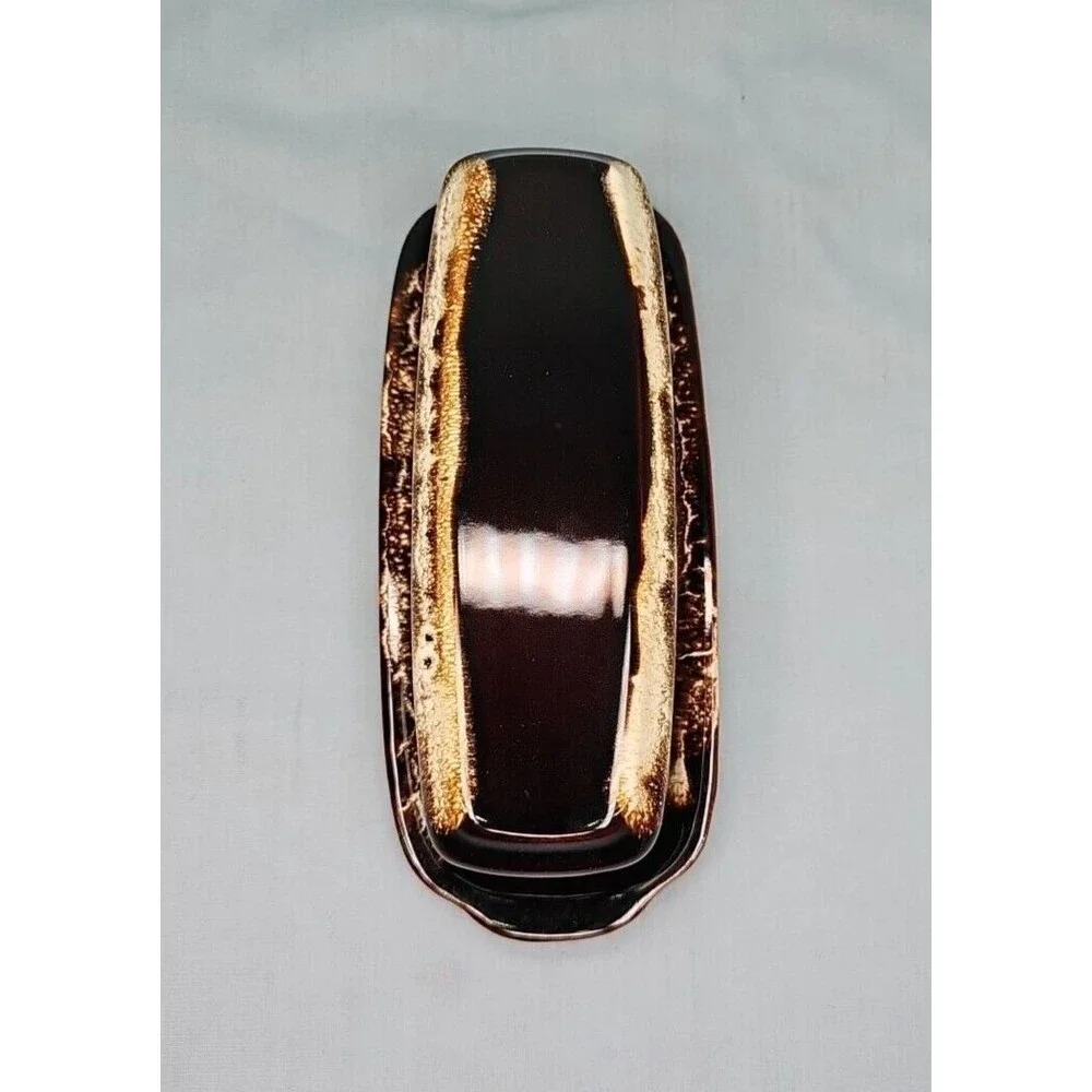 Butter Dish Pfaltzgraff Gourmet Brown Stoneware Drip Glaze Covered 1/4 lb